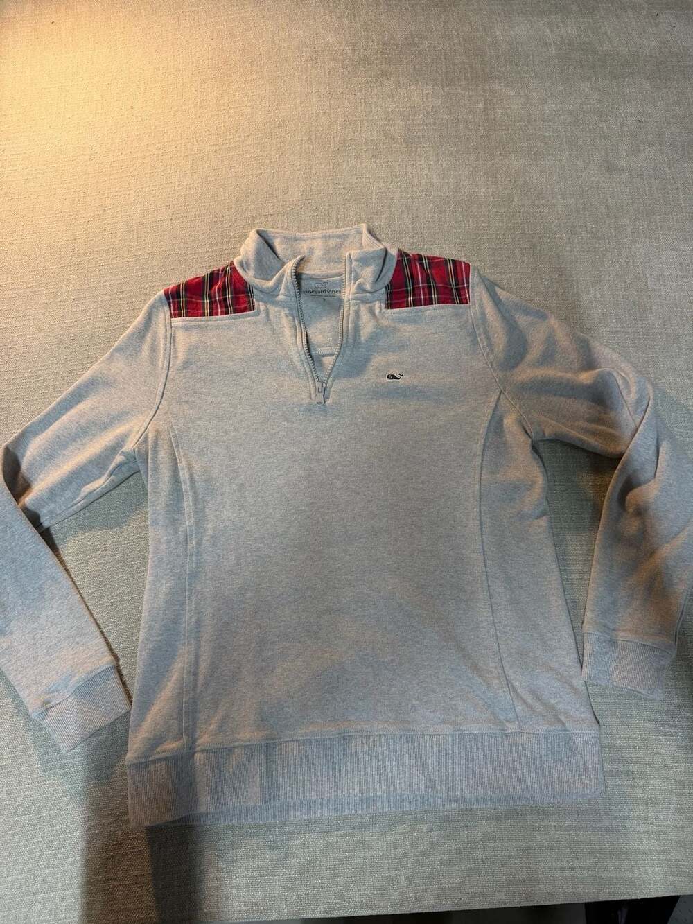 Vineyard Vines Gray Plaid Shoulder 1/2 Zip Pullover Sweatshirt Women's Small